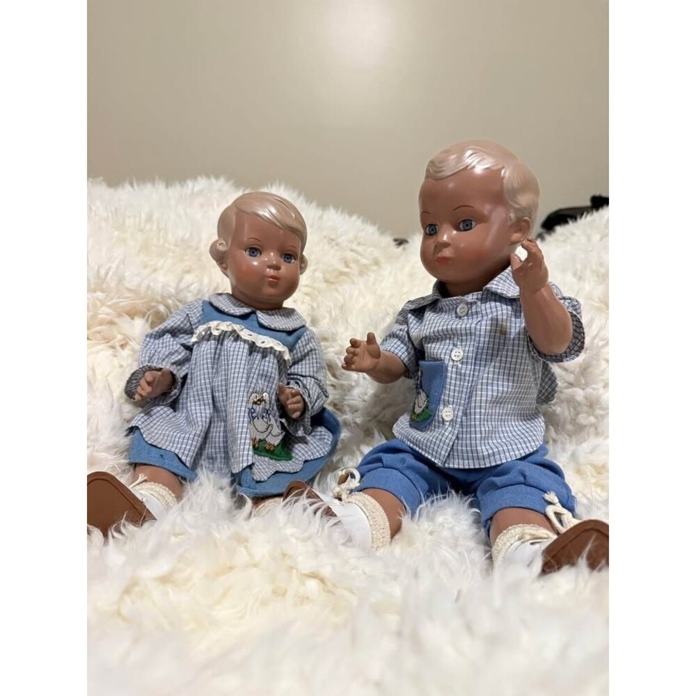 Vintage Schildkröt Hans and Bärbel Dolls